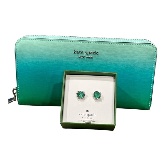 kate spade Handbags - Kate Spade Green Ombre Wallet and Earring Bundle